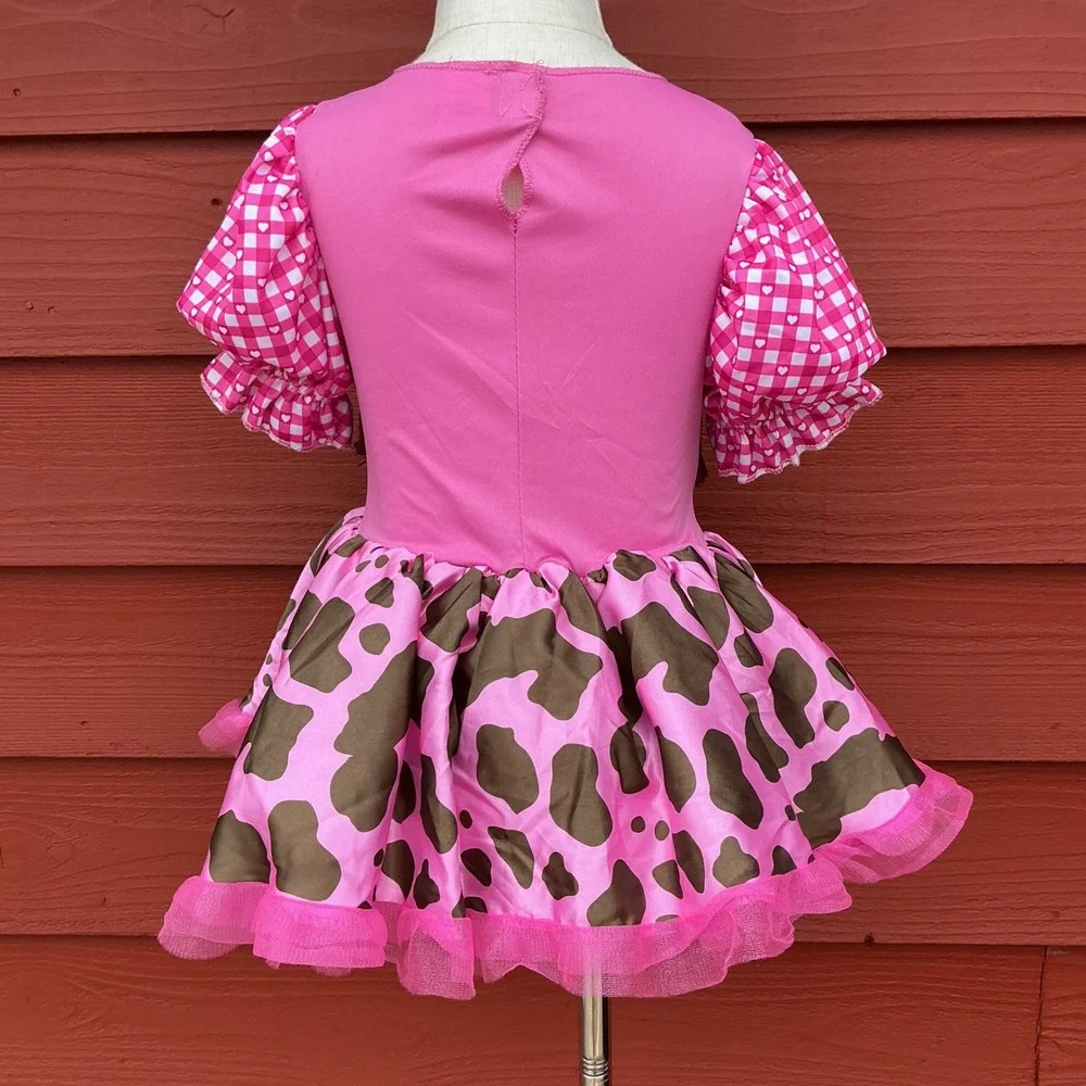 Cowgirl Costume Dress 3T-4T Pink Gingham Cow Print Western Rodeo Toy Story